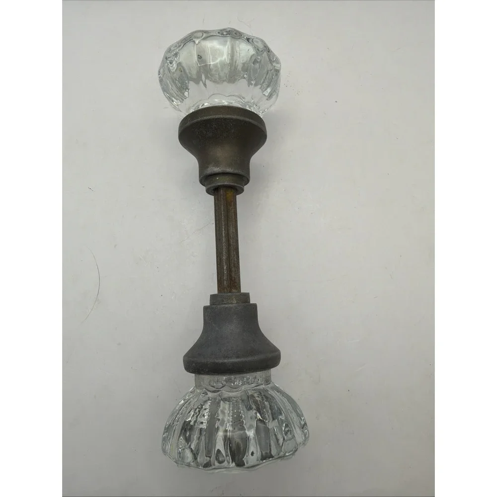 12 Point Glass Crystal Door Knob Set Pair With Hardware Spindle VTG